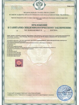 Приложение к санитарно-эпидемиологическому заключению